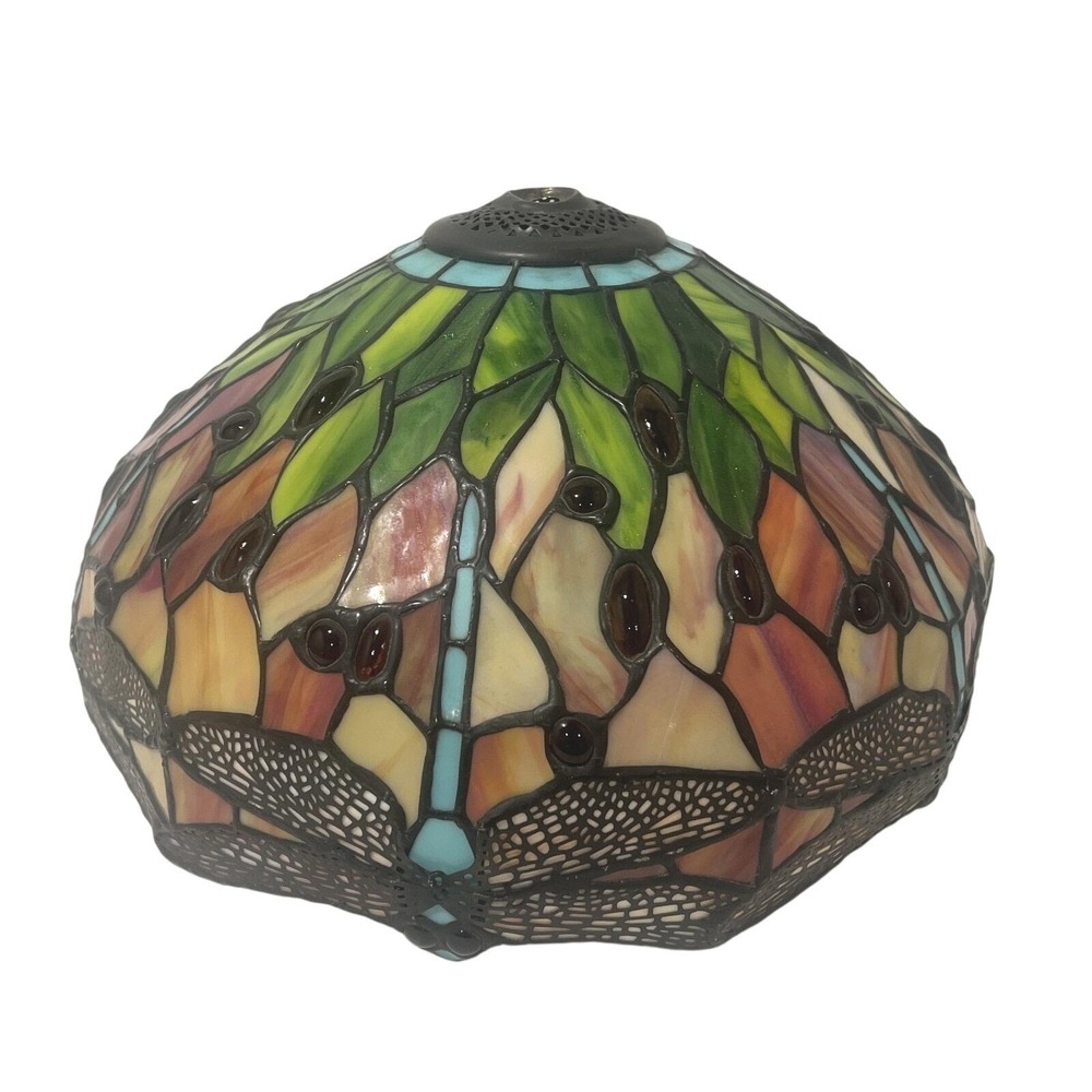 Tiffany Style Stained Glass Lamp Shade Dragonfly 14"